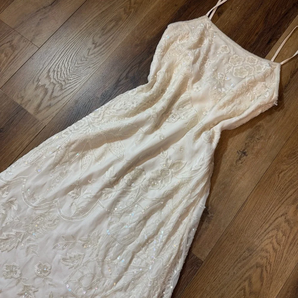 Vintage Y2K 100% Silk Beaded Dress Vintage Beaded Dress Vintage Wedding Dress - Picture 3 of 16